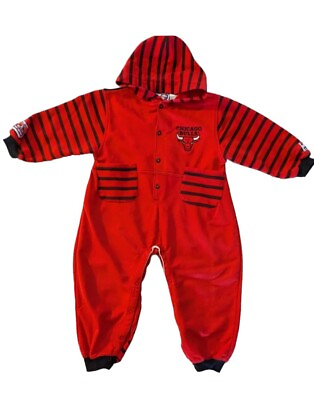 #ad Chicago Bulls Toddler One Piece Hooded Jumpsuit Romper Sz 4T Red Jump Ball Club $13.99