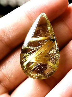 #ad Natural Gold Rutilated Quartz Drop Shape Crystal Pendant AAAAA $290.00