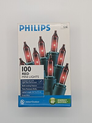 #ad Philips 100ct Christmas Incandescent Heavy Duty Mini Red Lights 24 Feet $16.39