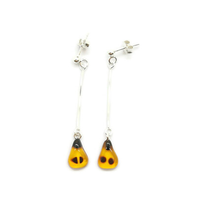 #ad Natural Baltic Amber Women Brown Color Earrings quot;Pearquot; Sterling Silver 925 $30.00