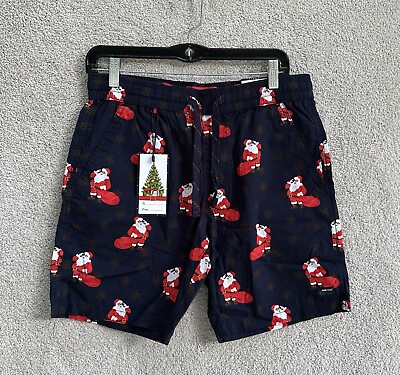 #ad Denim amp; Flower Shorts Mens Small 30 Santa Claus Christmas Navy Blue Brand NWT $25.00