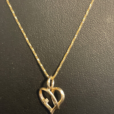 #ad 14 K Yellow Gold Double Heart Diamond Accent Necklace 2 G $130.00