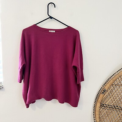 #ad Garnet Hill Magenta Cashmere Dolman Half Sleeve Pullover Sweater Size Small $34.50