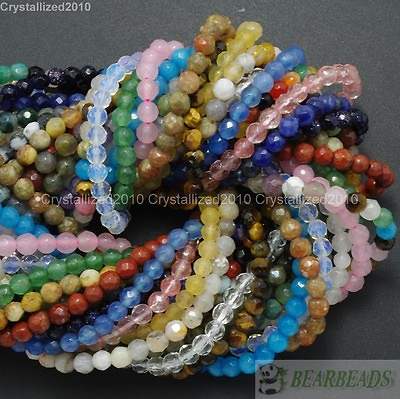 #ad Natural Gemstones 3.5mm 4mm 4.5mm Faceted Round Beads 15quot; 16quot; Pick Stone $3.72