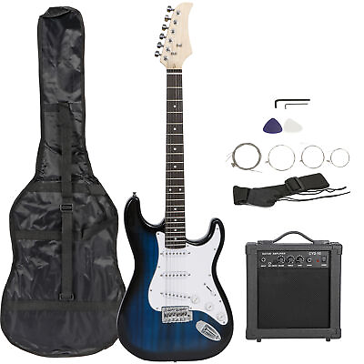 #ad 39quot; Blue Full Size Electric Guitar with Amp Case Accessories Pack for Beginners $99.58