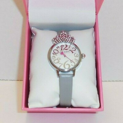 #ad Betsey Johnson Womens Watch Crown Grey Band New Silver Wristwatch $37.83