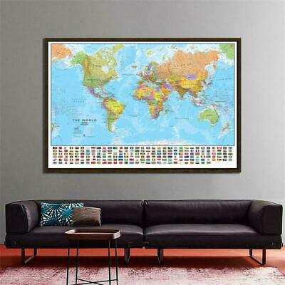 #ad Map of The World Political Map With Flags Poster Print Home Decor Size 59*39in AU $15.58