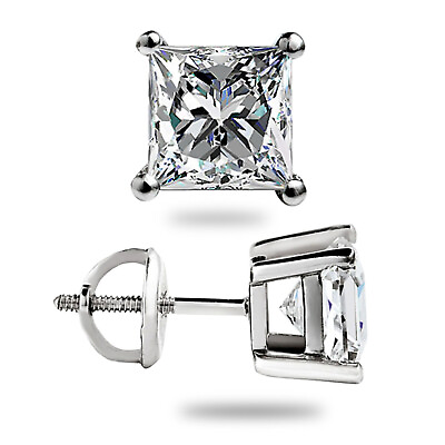 #ad 1.50 Ct Princess Cut Moissanite Stud Earrings Screwback Real 14k White Gold Gift $85.74