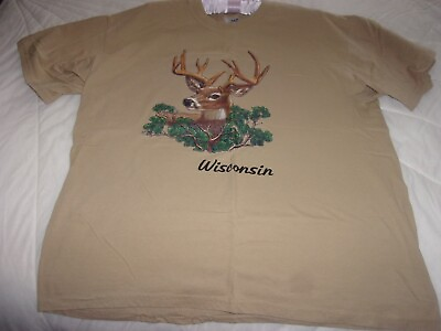#ad Unisex Adult Lge. Beige Cotton Short Sleeve Wisconsin Deer T Shirt by Gildan $4.99