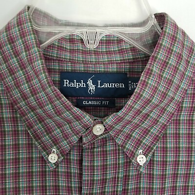 #ad Ralph Lauren Shirt Mens 17 XL Classic Fit Plum Green Plaid Pony Logo Long Sleeve $29.00