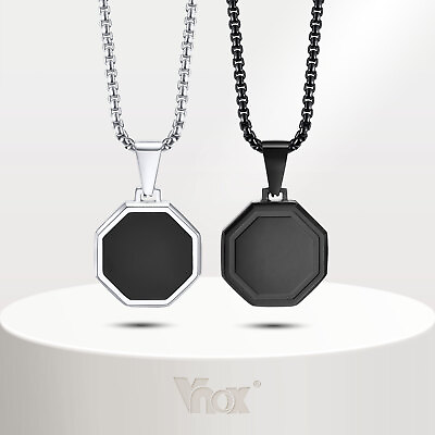 #ad Vnox Men Fashionable Stainless Steel Necklace Octagon Square Necklaces Pendant $9.89