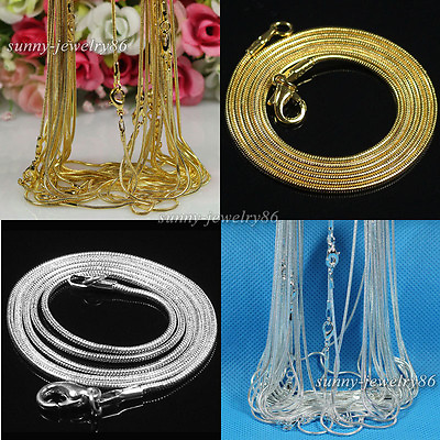 #ad 10 20 50 100pcs Silver Gold Plated 1.2mm Snake Chain Necklace 16quot; 18quot; 20quot; 24quot; $38.99
