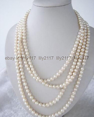 #ad SUPER LONG AAA 100 INCH NATURAL WHITE FRESHWATER REAL PEARL NECKLACES 7 8MM $99.99