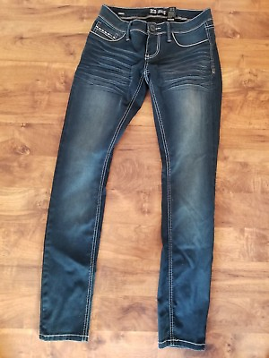 #ad ZCO Rhinestone SILVER BEADED Bling skinny DARK BLUE Jeans stretch 7 30 x 31 $19.67