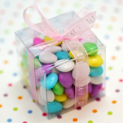 #ad 50 PVC Plastic Bomboniere favor clear wedding gift product lolly box cube 5cm sq AU $29.95