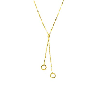 #ad Adjustable Dangle Circles Lariat Necklace Real 14K Yellow Gold 18quot; $194.69