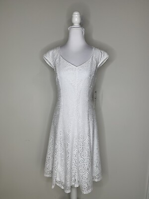#ad New Liz Claiborne Elegant White Lace Dress Queen Anne neck Lined 6 NWT ITMF1 $24.95