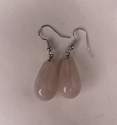 #ad Light Pink Rose Quartz Earrings Teardrop Shape Dangle Drop Stone Wire Boho $9.50
