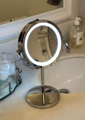 #ad Lighted Makeup Mirror 7quot; LED Vanity Mirror 10X Magnifying Double Sided NEW $36.40
