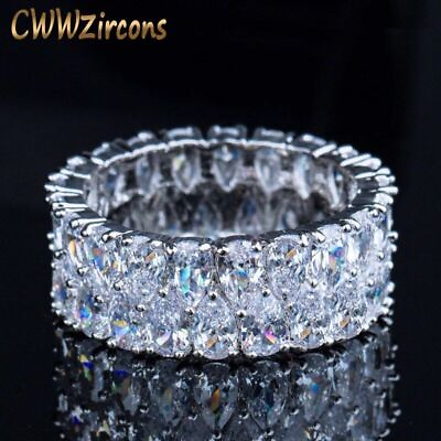 #ad Sparkling Silver Color Round Rings Full Cubic Zirconia Paved Ring Women Jewelry $16.58