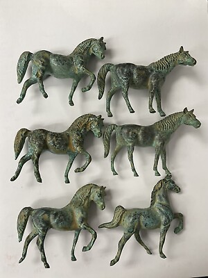 #ad 6 Vintage Bronze Horses Statues Roman Artifacts Smithsonian Reproduction Italy $70.50