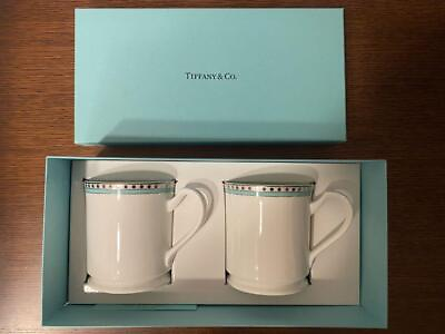 #ad Genuine Tiffany platinum blue band mug pair box scratched A76 $189.99