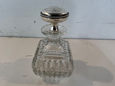 #ad Antique Cut Glass Miniature Decanter with Sterling Stopper $235.00