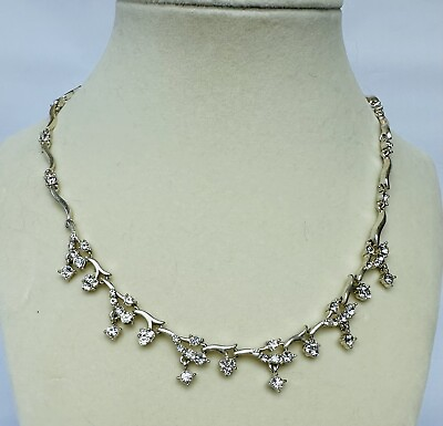#ad Vintage Crown Trifari Silvertone Crystal Rhinestones Choker Bridal Necklace 16quot; $35.95