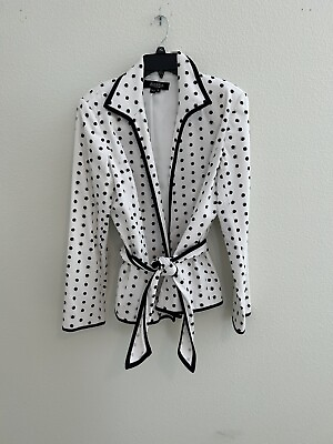 #ad Peck amp; Peck Women White And Black Jacket Tie Waist Size 14 Polka Dot $19.99