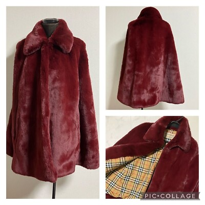 BURBERRY Women#x27;s Red Fur Coat Nova Check Size M L Made in Italy F S from JPN $225.00