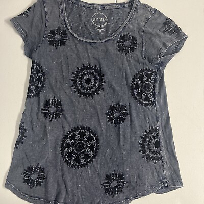 #ad Lucky Brand Womens Medium Washed Blue Embroidered Shirt Boho $11.23