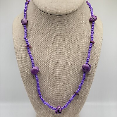 #ad Beaded Necklace Purple Dyed Howlite Seed Bead Long Costume Jewelry 32quot; $4.98