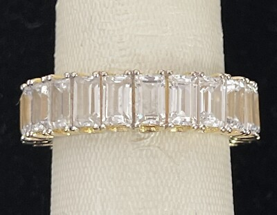 #ad Gold Sterling Silver Cubic Zirconia Eternity Band Size 7.50 925 $24.99