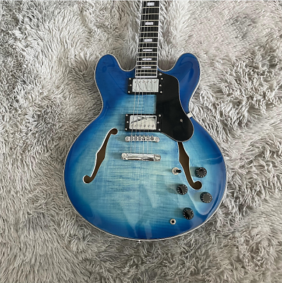 #ad Custom ES 335 Electric Guitar Blue Flamed Maple Top Hollow Body Free Shipping $296.00