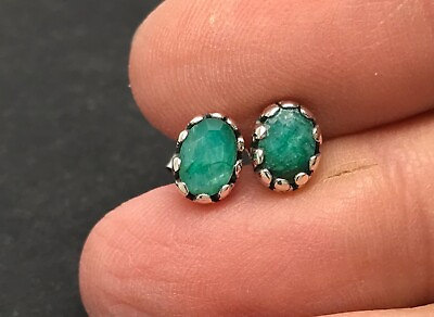 #ad Emerald quartz stud earrings solid Sterling Silver oval crown setting GBP 16.99