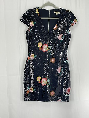 #ad Black With Floral Sequin Dress Size Small $88.00