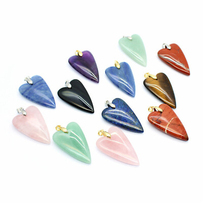 #ad 1XNatural Crystal Agate Heart Shaped Pendant Peach Heart Necklace Jewelry Woman $5.27