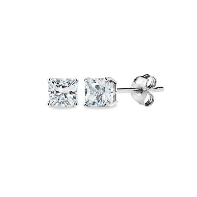 #ad AAA Cubic Zirconia 4x4mm Princess Cut Square Sterling Silver Stud Earrings $20.76