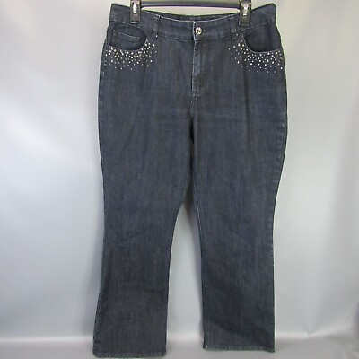 #ad Chico#x27;s Platinum Jeans Women#x27;s Size 2 Plus Dark Blue Denim Bling Pants 32x32 $9.59