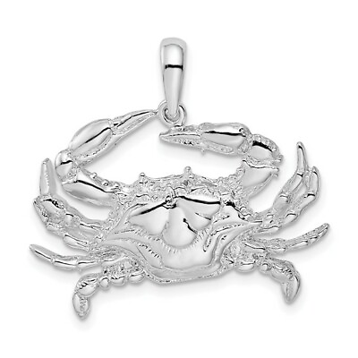 #ad 925 Sterling Silver Nautical Charm Pendant Large 2D Blue Crab $82.30