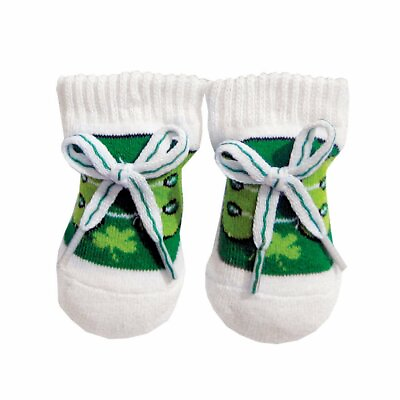 #ad Newborn Baby Booties Green White Shamrock Design 100% Cotton Christening Gift $12.99