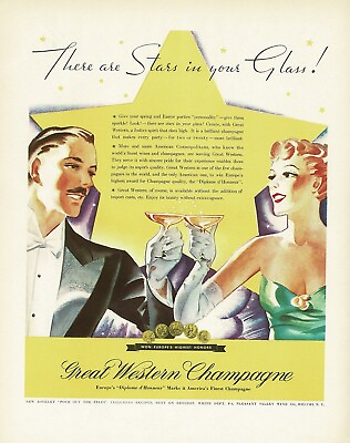 #ad 1930s BIG Original Vintage Great Western Champagne Wine Fashion Art Print Ad $39.98