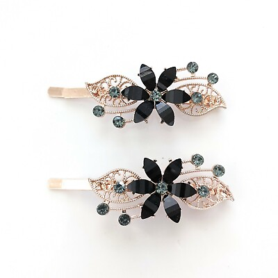 #ad USA Flower Bobby Pin Rhinestone Crystal Hair Clip Hairpin Jeweled Flower Black $9.99