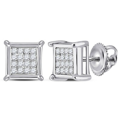 #ad 10k White Gold and Natural Diamond Invisible Set Princess Cut Diamond Earrings $179.99