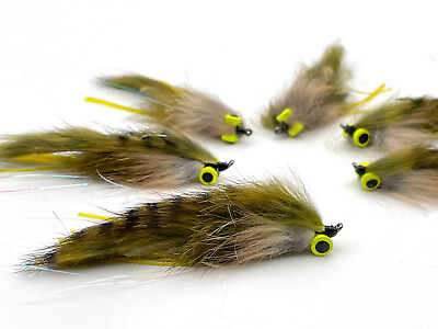 #ad Olive Dumbell Eye Zonker 6 pack of BARBLESS Streamer Fly Fishing Flies $12.00