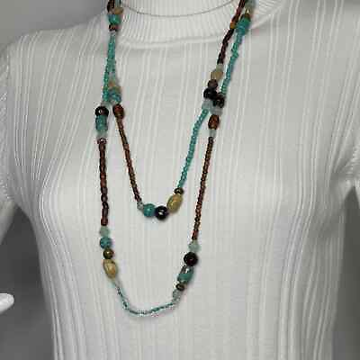 #ad Boho necklace beads beaded turquoise colored dyed beads continuous long boho $15.00