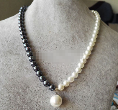 #ad #ad Fashion Women#x27;s 8mm Black amp;White South Sea Shell Pearl Pendant Necklace 18quot; AAA $4.27