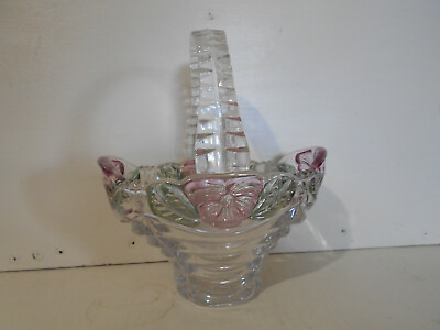 #ad Anna Hutte Bleikristall Germany 24% Pbo Glass Handled Basket Rose Peta $15.00