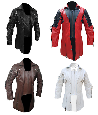 #ad Mens Steampunk Style Coat 100% Real Leather Goth Gothic Trench Coat Van Helsing $159.99