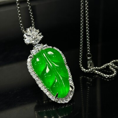#ad Natural Perfect high Ice Jade Jadeite Green Pendantamp;Necklace Certified 金枝玉叶 $39.98